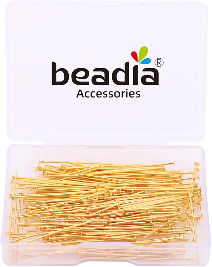 18K Gold Plated Flat Head Pins Non Tarnish 30mm 200pcs for Jewelry Making Findings