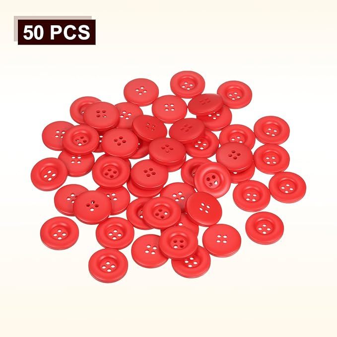 HARFINGTON 50pcs Sewing Button 23mm (7/8 Inch) 4 Holes Resin Thickened Round Crafting Replacement Buttons for Clothing DIY Crafts Decoration, Red