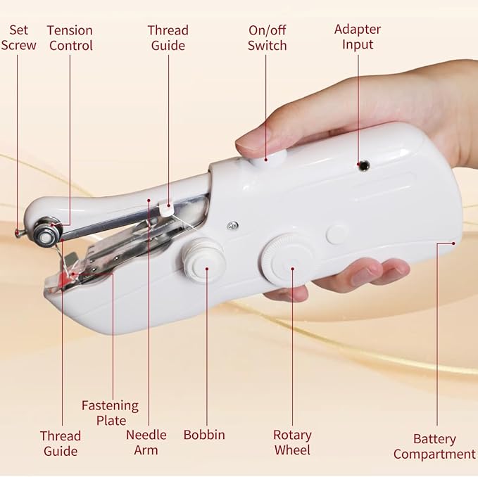 Handheld Sewing Machine for Beginers, 8 Pieces New Year's Fabric,Dual Power Supply Sewing Tool,Mini Sewing Machine Perfect for Home Travel Cloth Repair,2026 New Year DIY Gifts