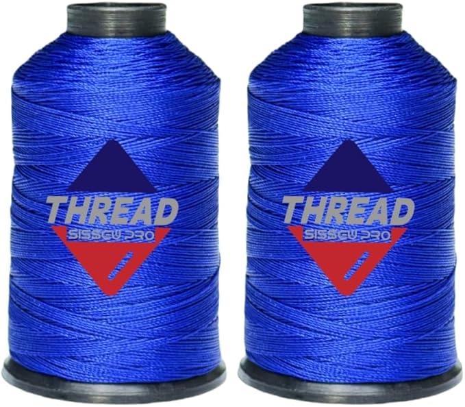 Sissewpro 1oz 375 yds Each 2 Pack Tex70 Bonded Nylon Thread 69 Upholstery Thread Heavy Duty Threads for Leather Sewing Machine, Beading, Hair Weaving, Denim, Canvas,Webbings 2oz Total（2, Blue）