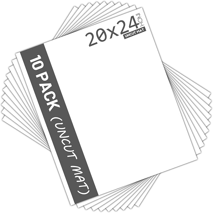 Mat Board Center, Pack of 10 20x24 White Uncut Mat Boards, Acid Free, 4-Ply Thickness, White Core, Great for Pictures, Photos, Framing Backing