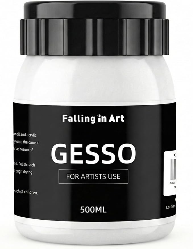 Falling in Art 16.9 Oz White Gesso Primer for Acrylic Painting for Oil Paints, Non-Toxic Canvas Surface Prep Medium