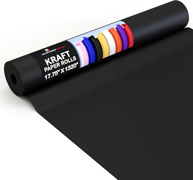 Crown Display Black Kraft Paper Roll - 17.75" X 1320" (110' Ft) - Colored Wrapping Paper - Shipping & Packing Paper - Craft Supplies