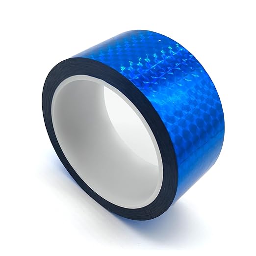 Reflective Crafting Tape, Graphic Glitter Holographic Prism Tape, for Craft Project, DIY Art, Holiday Packing, Wrapping, Keep Birds Away, 1.8 Inches by 55 Yards (Holographic-Blue)