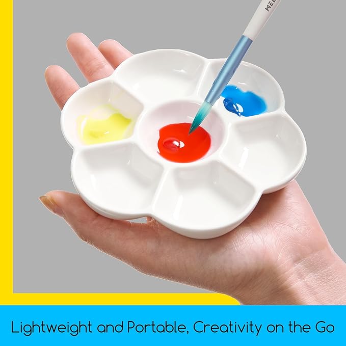 MEEDEN 7-Well Ceramic Paint Palette: 3 Pcs Watercolor Palette 4.7'' x 0.6'' - Porcelain Paint Palette Tray for Gouache Painting, Round, White