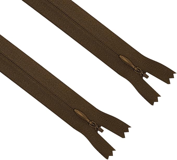 ANPURZII 2PCS #3 18 Inch Brown Invisible Zippers for Sewing Skirts, Nylon Coil Bulk Zippers for Pocket, Pillow(Brown 18" 2PCS)