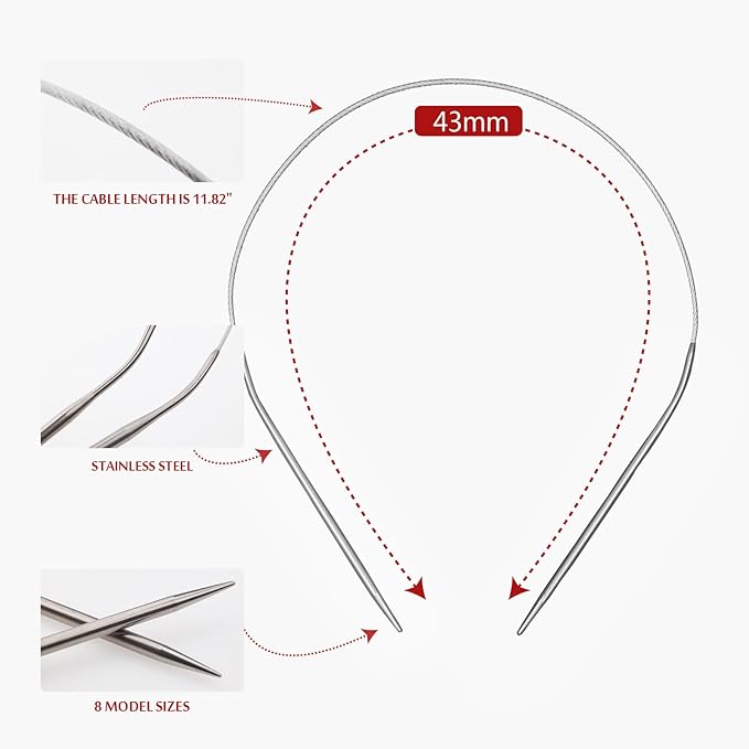 17inch (43cm) Stainless Steel Circular Knitting Needle Size US 8 (5.0mm) Metal Knitting Needles Set for Making Sweater Shawl Scarf