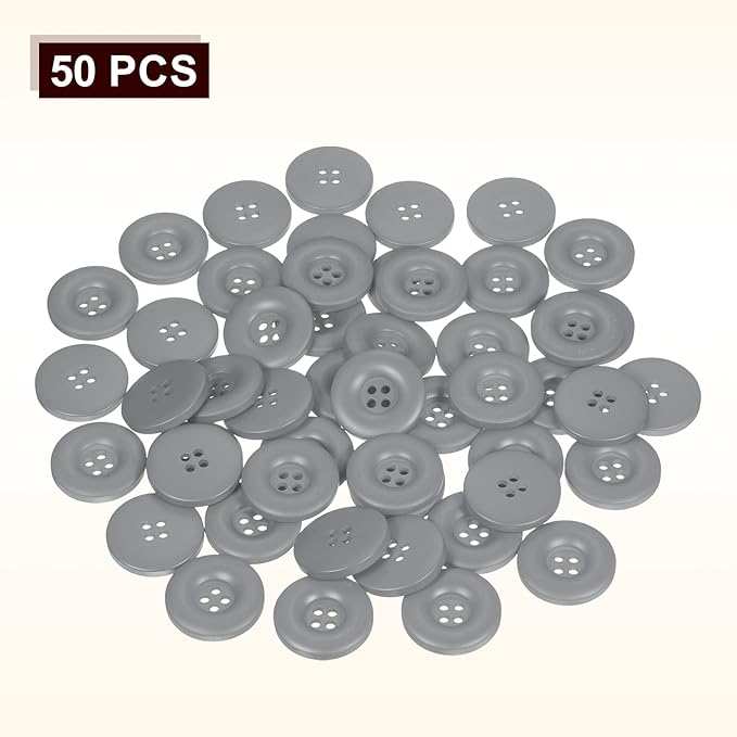 HARFINGTON 50pcs Sewing Button 30mm (1-3/16 Inch) 4 Holes Resin Thickened Round Crafting Replacement Buttons for Clothing DIY Crafts Decoration, Gray