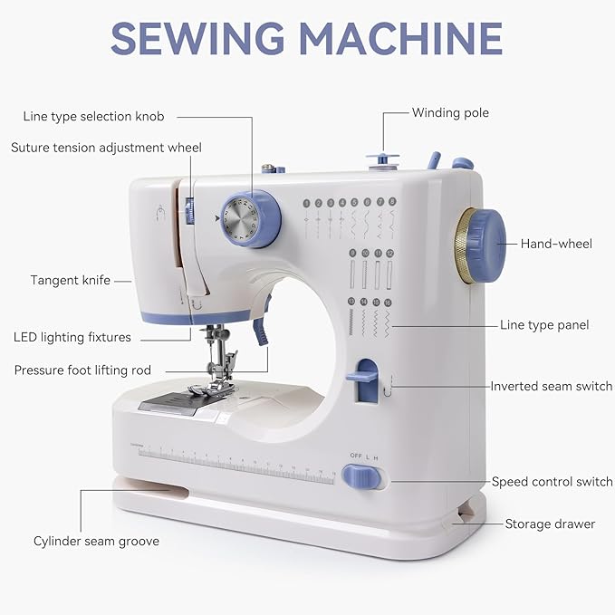 Sewing Machine for Beginners, Portable Electric Sewing Machine with 16 Stitches, Foot Pedal and Accessories Kit for Home DIY Sew Projects, Purple