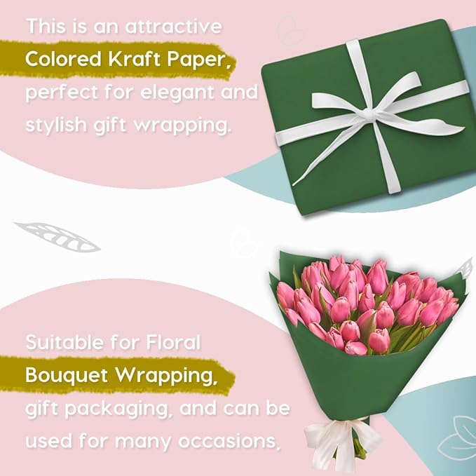 PerkHomy Dark Green Kraft Paper Roll 48" x 3,600" (300') for Gift Wrapping Bouquet Flower Art Painting Craft Writing Packaging Shipping 80GSM 55LB (Dark Green, 48" x 300')