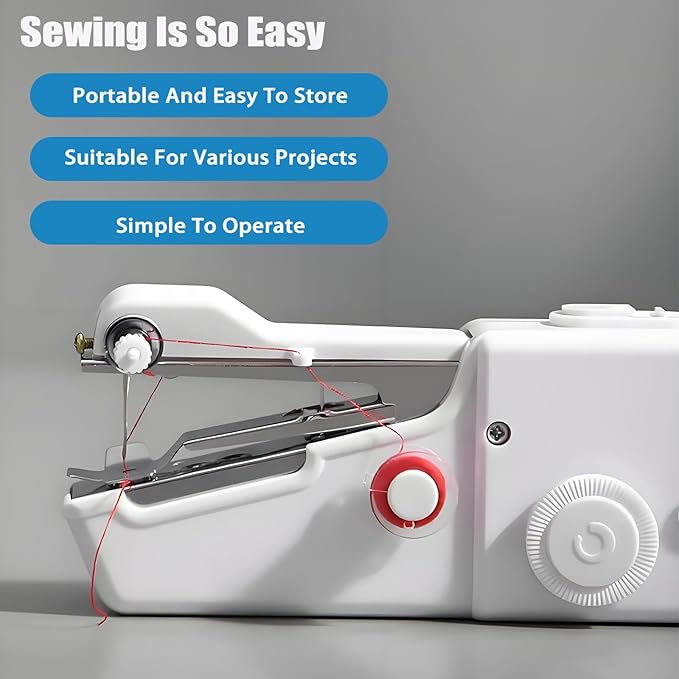 Handheld Sewing Machine, Mini Portable Sewing Machine Kit for Beginners, Travel Emergency Clothes Repair & Quick Fixes with Accessories, for Lightweight Fabrics (White, B)