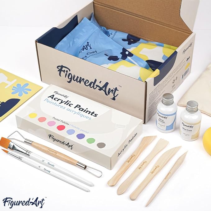 Figured'Art Pottery Kit for Adults with 4.4 lbs Premium Air Dry Clay, Ideal for Beginners, Includes Tools, Paints, Brushes, Sealers & Tutorials, No Kiln Needed