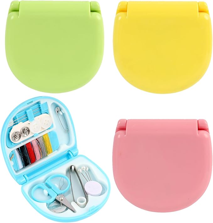 RJLCTH 4 Pcs Mini Sewing Kit Travel Size, Portable Emergency Sewing Kit for Beginners Brides Travelers DIY Clothing Repairs, Thread Needle Scissors Set, Yellow Pink Green Blue