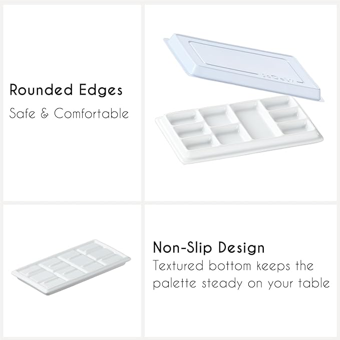Ceramic Watercolor Palette with Lid, 9-Well Rectangular Paint Mixing Tray for Watercolor, Gouache, Acrylic & Oil Painting, White
