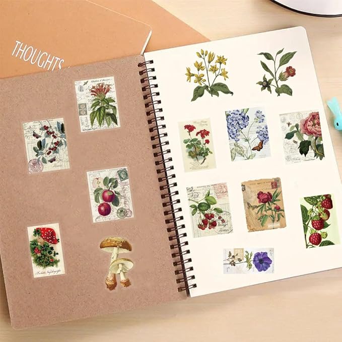 50-Piece Clear Vintage Cottagecore Aesthetic Floral & Plant Scrapbook Stickers - Waterproof Retro Botanical, Wildflower, Postcard Flower Decals for Journals, Art Crafts, Card Decoration