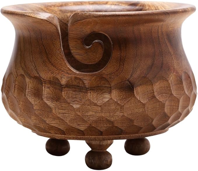 Wooden Large Yarn Bowl (7x4) – Handmade Pot-Shaped Yarn Holder for Crocheting & Knitting – Crochet Bowl for Yarn Ball Storage – Christmas Gift for Knitters & Crafters