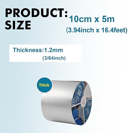Vaste Outdoor Waterproof Aluminium Butyl Tape, 3.94inch x 16.4feet x 3/64inch, RV/Marine Sealant Tape, Stop Camper Roof Leak, Roofing Sheet Repair, Boat Sealing, Weatherproof and Durable, UV-Resistant