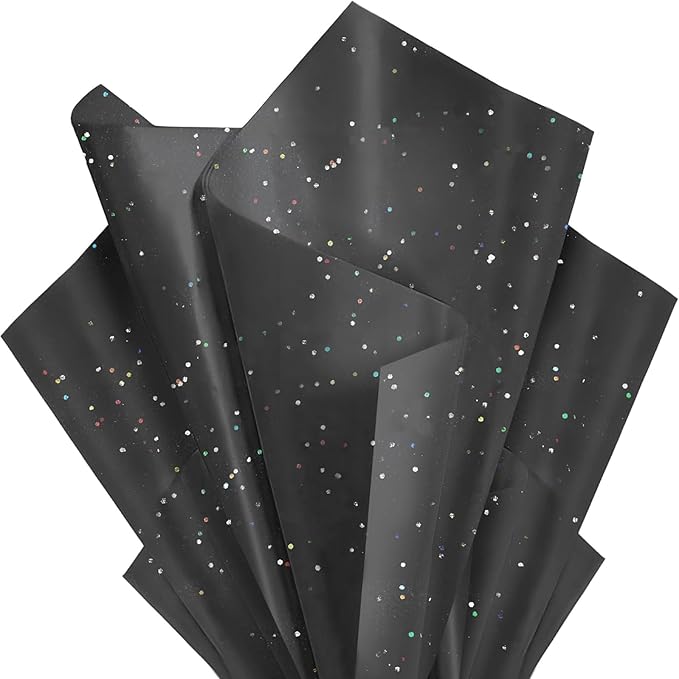Black Glitter Tissue Paper for Gift Bags 36 Sheets 20 x 20 Inch - Recyclable Wrapping Paper for Weddings, Birthdays, Party & Festival Decorations DIY Craft Supplies