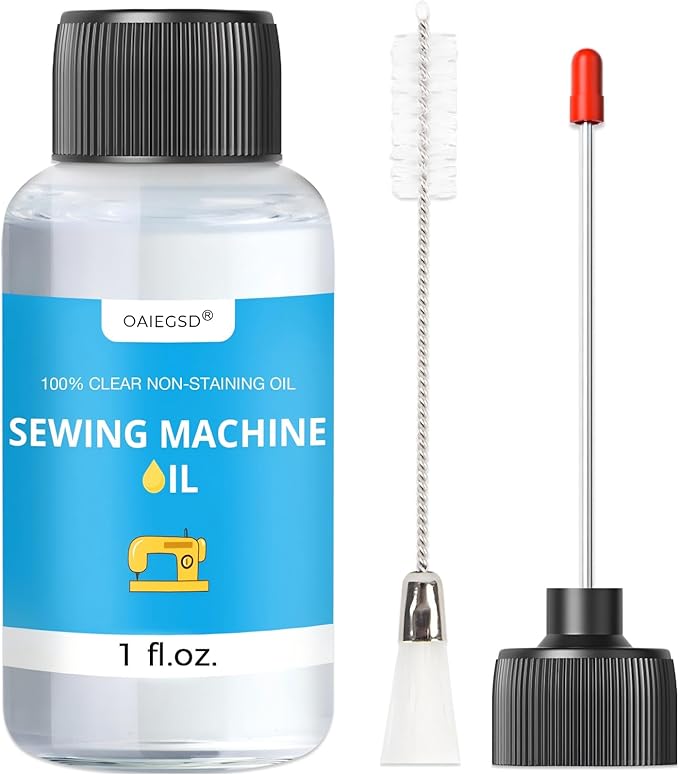 1oz Fine Light Sewing Machine Oil and Cleaning Kit, Includes Needle Tip Applicator & Dual-Ended Brush, Home & Industrial Mineral Sewing Machine Oil and Lubricant for Textile Machinery, by OAIEGSD