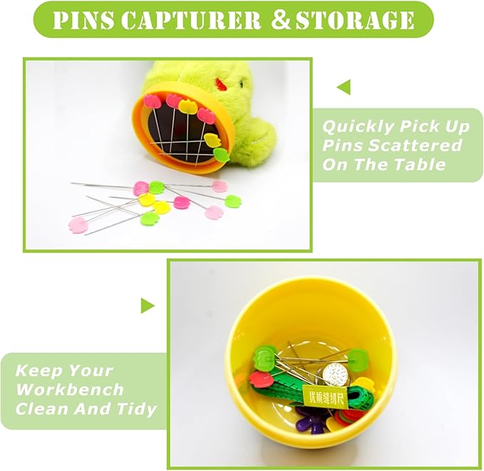 Cactus Pin Cushion Sewing Tool Set with Magnetic Storage, Including 50 Cute Flowers Needles, Threader, Thimble ＆Tape Measure, Pin Holder for Sewing DesksApplique & Patchwork Crafter.