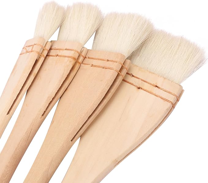 12 Pack Hake Brush, 1in / 1.5 in / 2in / 2.5in Flat Hake Brushes Set, Crafted with Premium Goat Hair Bristles, Ideal for Watercolor, Wash, Ceramic and Pottery Painting