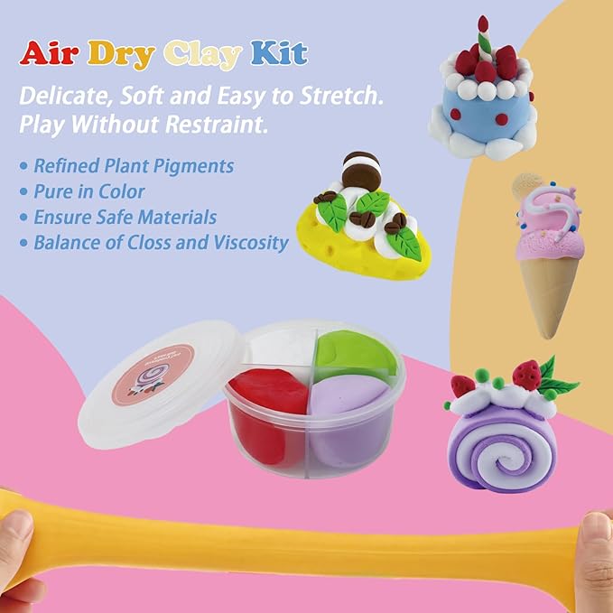 Air Dry Clay Kit - Cake Themed,12 Boxes Modeling Magic Soft Clay DIY Art Sculpting Supplies，Party Favors Birthday Christmas Gifts for Boys Girls (Cake Themed)