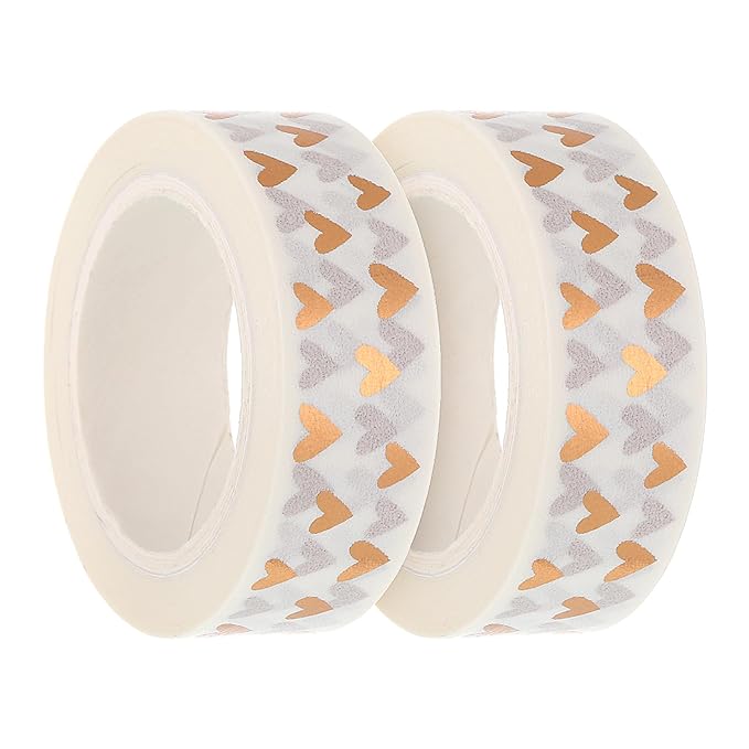 2PCS Heart Foil Washi Tape, Love Washi Tapes Hearts Scrapbook Tape Decorative Tapes for Scrapbooking DIY Craft Decoration Bronze