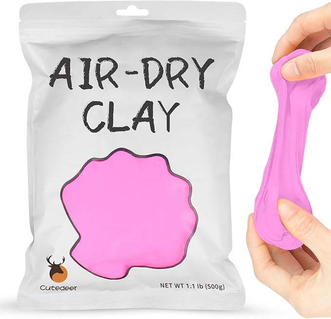Cutedeer Pink Air Dry Clay, 1.1lb Foam Modeling Clay, Soft Squishy Molding for Kids Adults, Arts & Crafts Project Slime Supplies(1.1lb - 1 Pack, Pink)