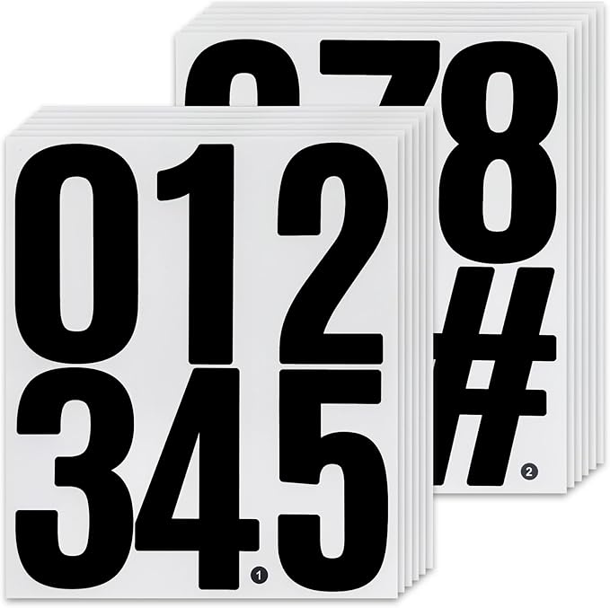 12 Sheets Large Capital Number Stickers,Waterproof & Self Adhesive Alphabet Sticker for Mailbox, Garden, Vehicles，Classroom - Black