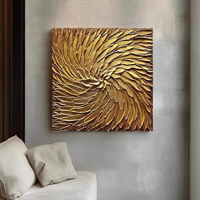 Abstract Art Oil Paintings on Canvas metal golden Gradient color Abstract Artwork Modern Home Decor Canvas Wall Art Ready to Hang for Living Room Bedroom 24x24inch