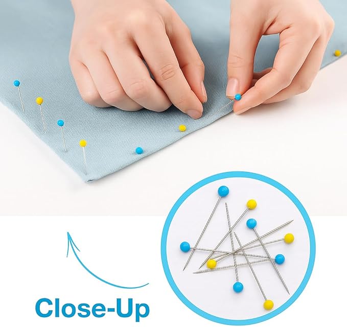 600 PCS Straight Pins,1.75IN Quilting Pins Long,Yellow and Blue Glass Head Sewing Pins for Fabric,Stainless Steel Dressmaker for Sewing, Crafts, Jewelry Making, DIY
