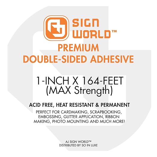 Best 1" MAX Strength Thin Permanent Double-Sided Tape for Arts, Crafts, Photography, Scrapbooking, Tear-by-Hand, Paper Backing (1-Inch by 164-Feet/55 Yards)…