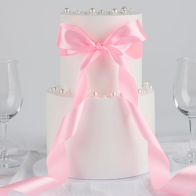 1-1/2 Inch Wide Pink Satin Ribbon, 50 Yards Solid Polyester Fabric Ribbon for Roses Making, Gift Wrapping, Valentine's Day, Wedding Decorations, Crafts, Bows, Flower Bouquets