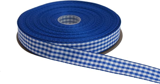 Gingham Ribbon 50 Yard Each Roll 100% Polyester Woven Edge (5/8" x 50 Yards, Royal Blue)