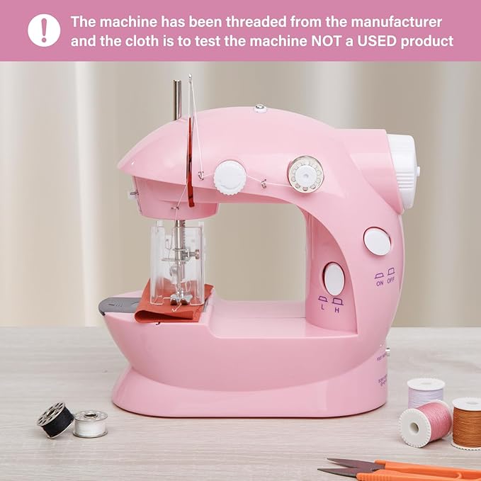 Sewing Machine for Beginners with Expansion Table and Foot Pedal and 42Pcs Sewing kit Finger Guard & Light Mini Small Portable Sewing Machines 2-Thread 2-Speed 2-Switches for Kids Ages 8-12 Peach Pink