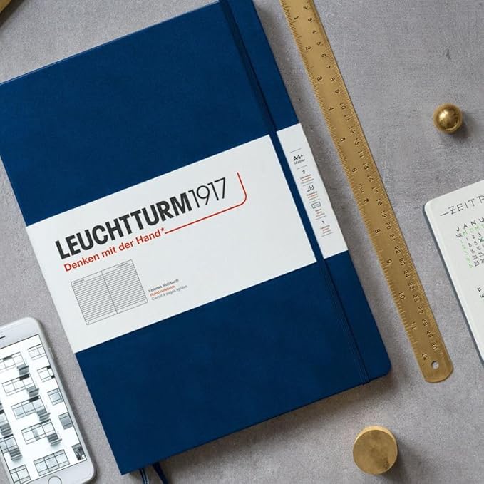 LEUCHTTURM1917 - Notebook Hardcover Master Slim A4+ - 123 Numbered Pages for Writing and Journaling (Black, Ruled)