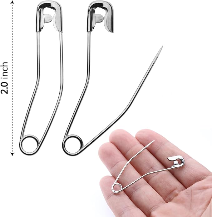 Quilt Safety Pin Curve 2 inch Sewing Supply Large Curve Safety Pin Quilt Stainless Steel Fabric Pin Baste for Quilting Knitting Sew Quilt Supply Quilting Pin 200PCS