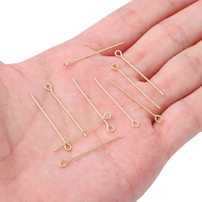 14K Gold Plated Open Eye Pins Non Tarnish 30mm 150pcs for Jewelry Making Findings