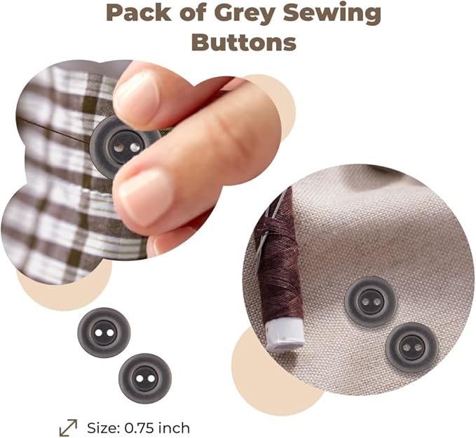 100 Pcs Grey Sewing Buttons 0.75 inch Buttons for Uniform 2 Hole 30L Round Plastic 19mm Sew on Bulk Ideal for Shirt Skirt Suit Pants Coats Dress Uniform Shorts Decorative DIY Crafts Art Projects