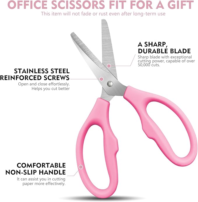 Pink Scissors for School Multipurpose Stylish: 5 inch - Comfort Grip - Stainless Steel - Scissors with Home - Office - for Cutting Paper - Open Envelopes - Cut Tape