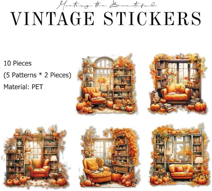 MAFELOE Retro Scrapbook Stickers of 10 Pieces, PET Aesthetic Deco Stickers Journaling Supplies for Junk Bullet Bottles Laptop- Flower Corner Series-B
