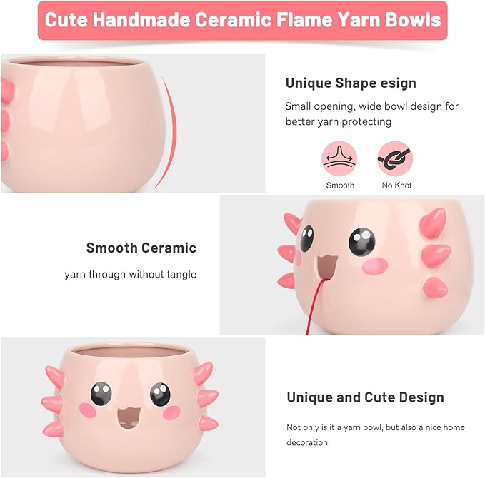 Katech Axolotl Yarn Bowl for Knitting, Yarn Holder for Crocheting, Extra Large Cute Crochet Bowls Wool Storage for Knitter & Crocheter Tangle-Free Crafting, Gifts for Crocheters Knitter