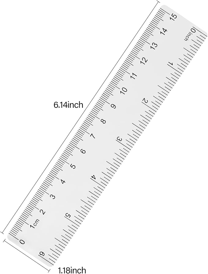 Clear Plastic Ruler 6 Inch Straight Rulers, Shatterproof Ruler with Inches and Centimeters for School Classroom, Home, or Office (2pcs)
