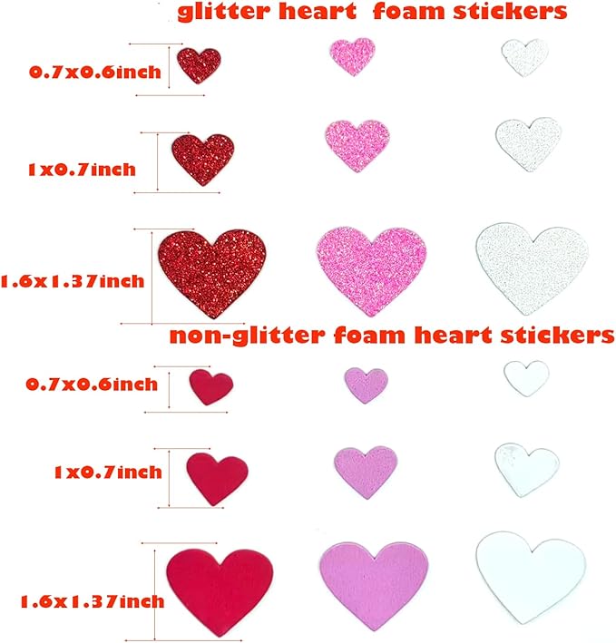 360PCS Heart Foam Stickers，Self Adhesive Puffy 3D Shapes for Arts & Crafts Supplies,Valentines Day Foam stcky for Greeting Card (360)