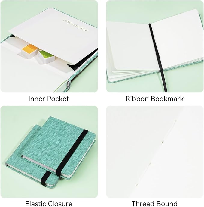 Lightwish Square Watercolor Journal,100% Cotton,300gsm/140lb,Acid-Free,24 Sheets Cold Press Watecolor Paper Sketchbook for Artists Adults Students,4.7 * 4.7 Inches