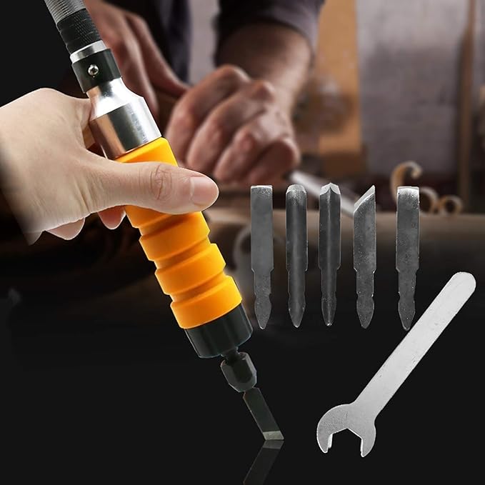 Wood Carving Chisel, 5 Tips Wood Chisel Kit Electric Wood Chisel Carving Tool Kit Wrench Flexible Shaft with 1/3 Force and 3-5 Times Speed of Manual Engraving