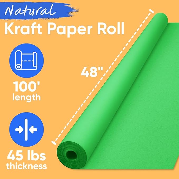 USA Made 48" x 1200" (100 ft) Christmas Green Kraft Paper Roll, 45 lbs Thickness, American Quality Colored Kraft Paper for School, Bulletin Board - Non-Toxic, Odorless, Safe for Kids
