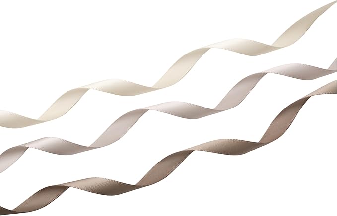 Champagne Double Face Satin Ribbon 3/8 Inch x 45 Yards Ivory Fabric Ribbon for Gift Wrapping, Flower Bouquets, Hair Bows Making, Wedding Decoration, Invitation Cards, Christmas (3 Rolls *15Yd)