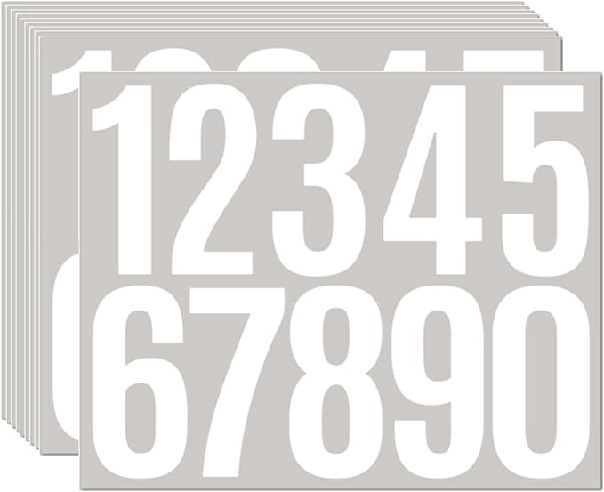 10 Sheets Vinyl Mailbox Number Stickers - Self-Adhesive Address Labels for Cars, House Doors, Windows & Metal Mailboxes (White, 3 inch)