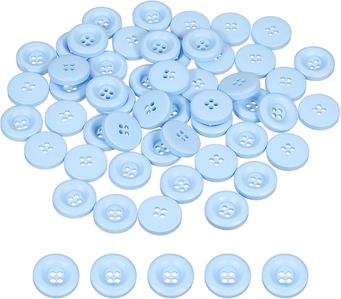 HARFINGTON 50pcs Sewing Button 18mm (11/16 Inch) 4 Holes Resin Thickened Round Crafting Replacement Buttons for Clothing DIY Crafts Decoration, Light Blue